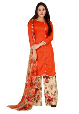Orange Printed Rayon Readymade Salwar With Dupatta 1