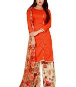 Orange Printed Rayon Readymade Salwar With Dupatta