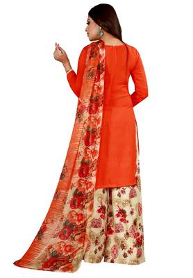 Orange Printed Rayon Readymade Salwar With Dupatta 2