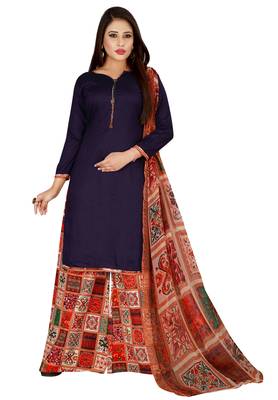 Blue Printed Rayon Readymade Salwar With Dupatta 1
