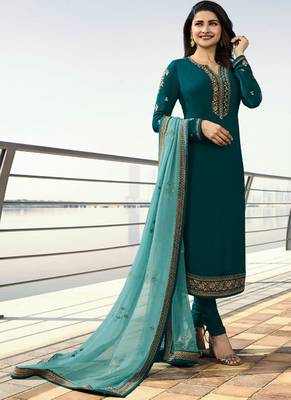 Teal Embroidered Georgette Salwar 1