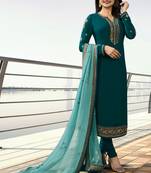 Teal Embroidered Georgette Salwar
