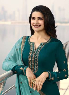 Teal Embroidered Georgette Salwar 2