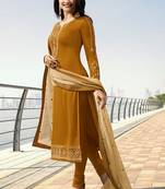 Mustard Embroidered Georgette Kameez