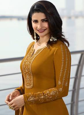 Mustard Embroidered Georgette Kameez 2