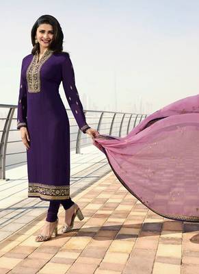 Purple Embroidered Georgette Kameez 1