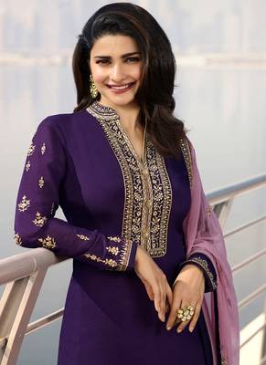 Purple Embroidered Georgette Kameez 2