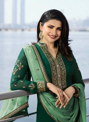 Dark-Green Embroidered Georgette Salwar 2