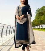 Blue embroidered georgette salwar