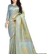 Silver woven silk blend saree with blouse
