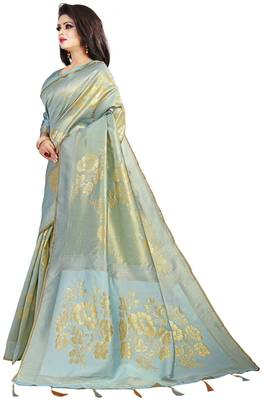 Silver woven silk blend saree with blouse 2