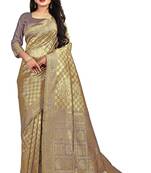 Brown woven silk blend saree with blouse
