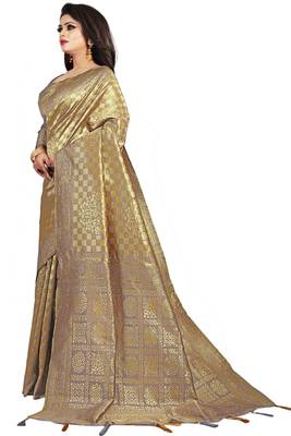 Brown woven silk blend saree with blouse 2