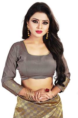Brown woven silk blend saree with blouse 5