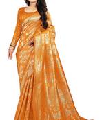 Orange woven silk blend saree with blouse