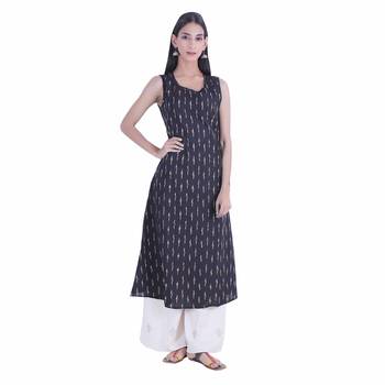 Black printed ikat cotton kurti 1