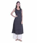 Black printed ikat cotton kurti
