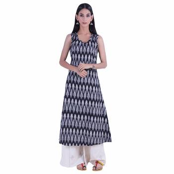 Black printed ikat cotton kurti 1