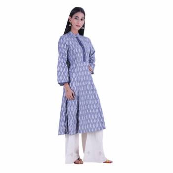 grey printed ikat cotton kurti 1