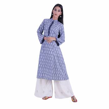 grey printed ikat cotton kurti 2
