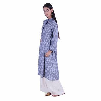 grey printed ikat cotton kurti 3