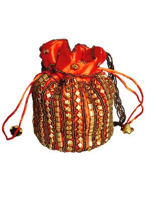 Designer Potli Bag with Beadwork For Women Orange 1
