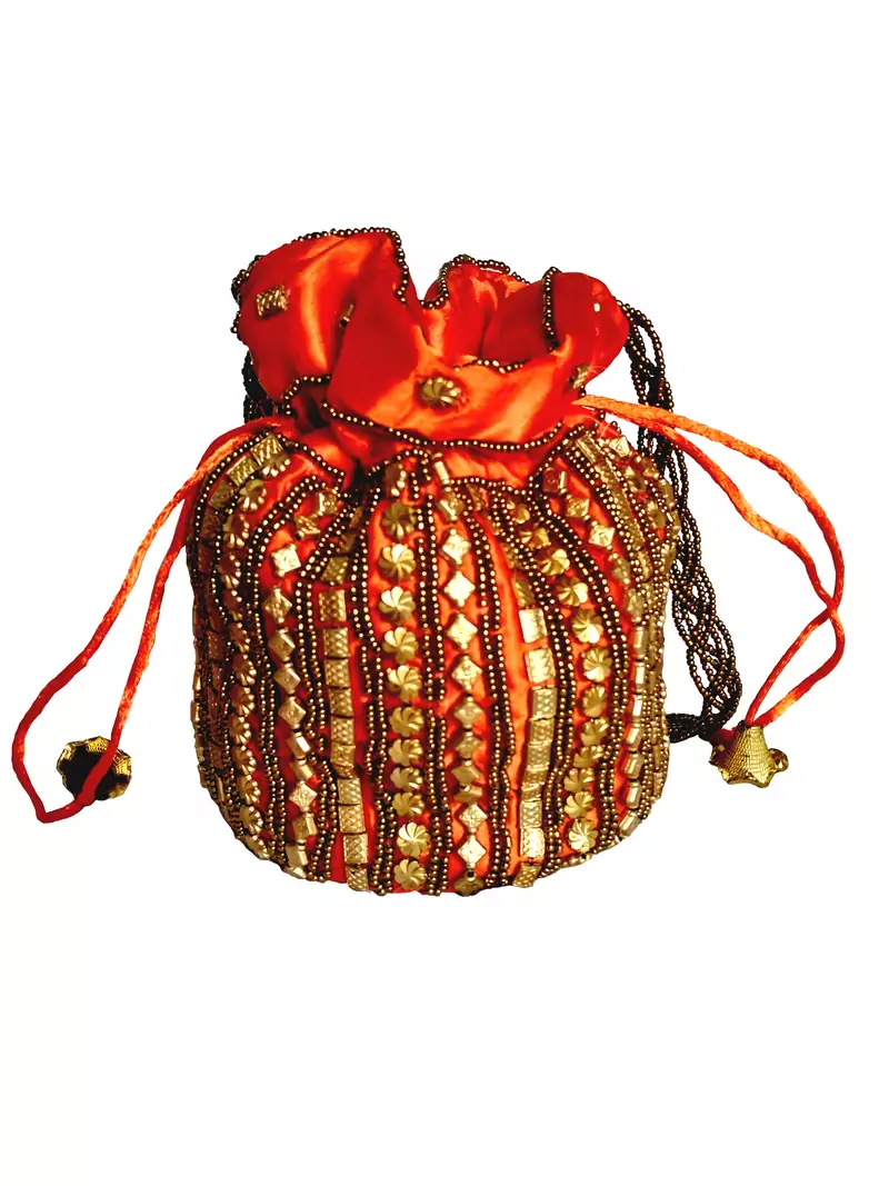 Designer Potli Bag with Beadwork For Women Orange