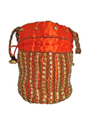 Designer Potli Bag with Beadwork For Women Orange 3