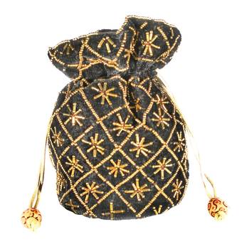 Hand Embroidered Velvet Potli Bag for Women / Girls (Black) 1