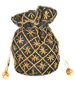 Hand Embroidered Velvet Potli Bag for Women / Girls (Black)