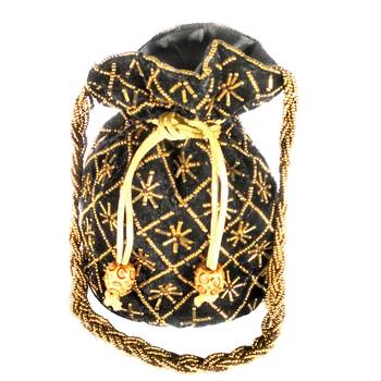 Hand Embroidered Velvet Potli Bag for Women / Girls (Black) 3