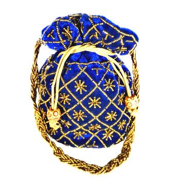 Hand Embroidered Velvet Potli Bag for Women / Girls (Blue) 1