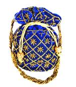 Hand Embroidered Velvet Potli Bag for Women / Girls (Blue)