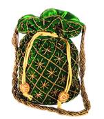 Hand Embroidered Velvet Potli Bag for Women / Girls (Green)