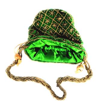 Hand Embroidered Velvet Potli Bag for Women / Girls (Green) 3