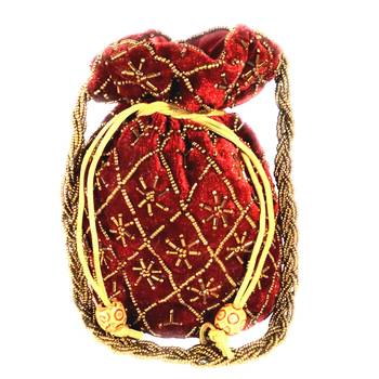 Hand Embroidered Velvet Potli Bag for Women / Girls (Maroon) 1