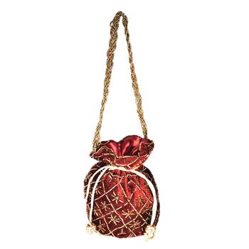 Hand Embroidered Velvet Potli Bag for Women / Girls (Maroon) 2