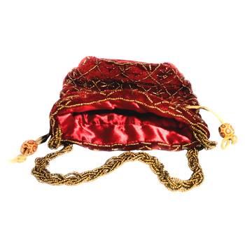 Hand Embroidered Velvet Potli Bag for Women / Girls (Maroon) 3