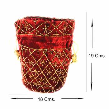 Hand Embroidered Velvet Potli Bag for Women / Girls (Maroon) 4