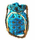 Hand Embroidered Velvet Potli Bag for Women / Girls (Skyblue)