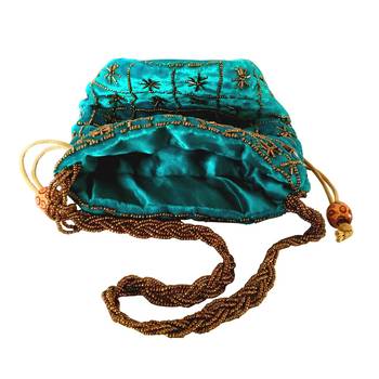 Hand Embroidered Velvet Potli Bag for Women / Girls (Skyblue) 3