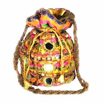 Hand Crafted Mirror Work Rajasthani Style Ethnic Potli Bag for Women / Girls (Multicolor) 1