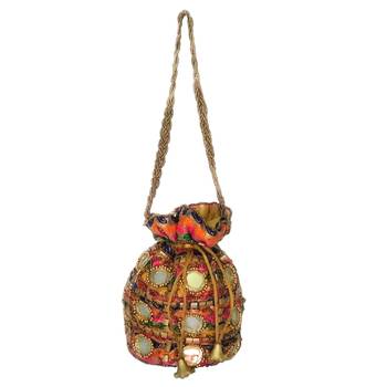 Hand Crafted Mirror Work Rajasthani Style Ethnic Potli Bag for Women / Girls (Multicolor) 2