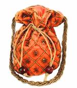 Hand Embroidered Velvet Potli Bag for Women / Girls (Orange)