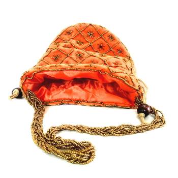 Hand Embroidered Velvet Potli Bag for Women / Girls (Orange) 3