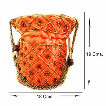 Hand Embroidered Velvet Potli Bag for Women / Girls (Orange) 4