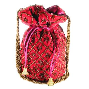 Hand Embroidered Velvet Potli Bag for Women / Girls (Magenta) 1