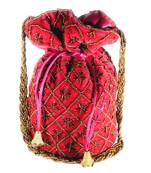Hand Embroidered Velvet Potli Bag for Women / Girls (Magenta)