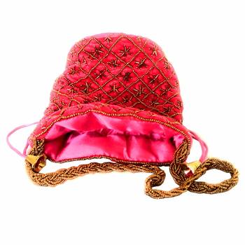 Hand Embroidered Velvet Potli Bag for Women / Girls (Magenta) 3