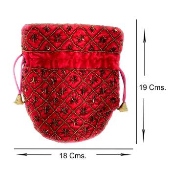 Hand Embroidered Velvet Potli Bag for Women / Girls (Magenta) 4